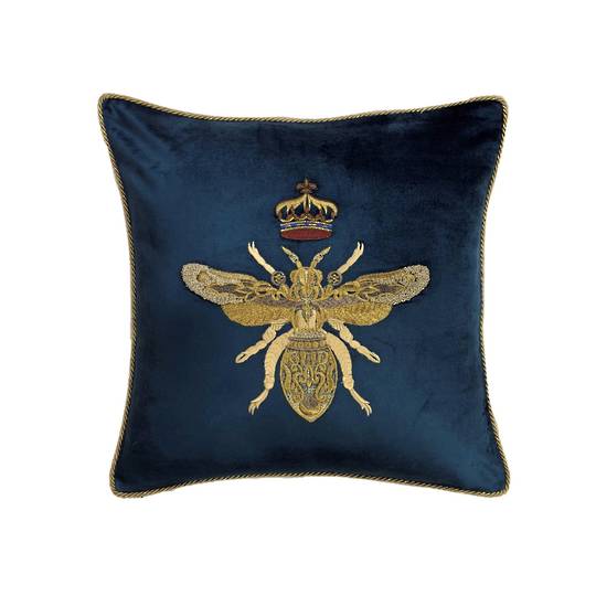 Sanctuary Cushion Cover - Hand Embroidered Navy Queen Bee